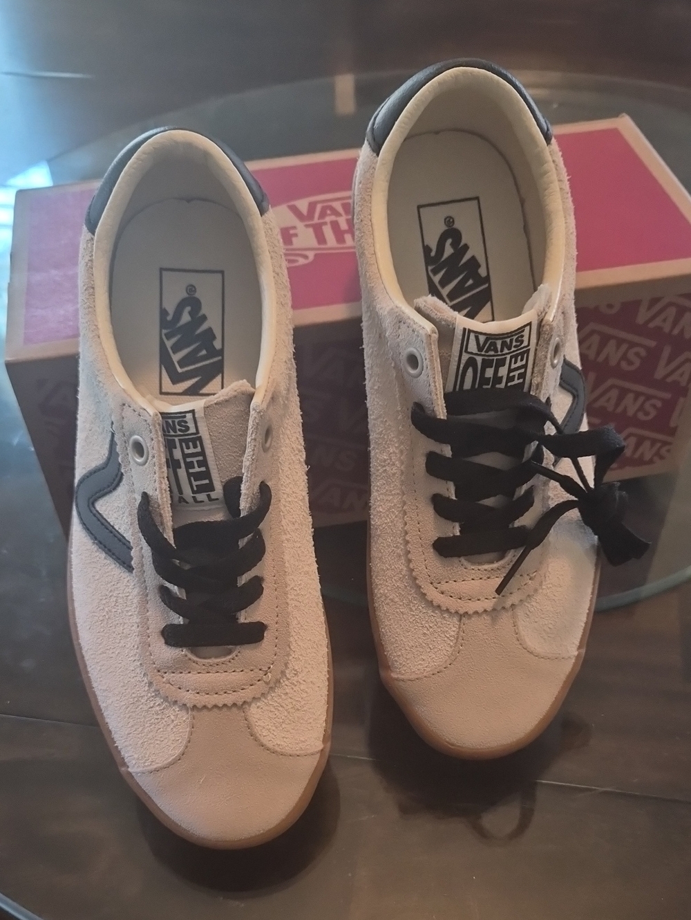 Vans Beige Suede Sneakers with Black Accents